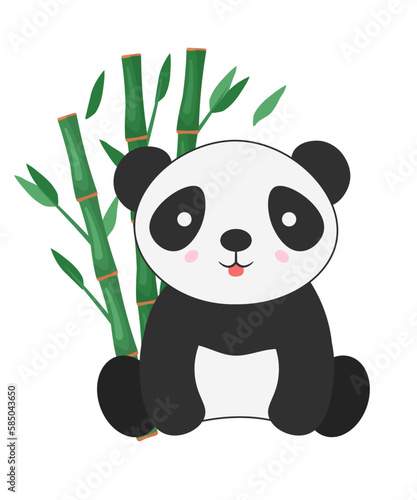 Cute panda vector illustration. Baby panda bear cartoon character. Asian wildlife. Rainforest  jungle mammal with bamboo