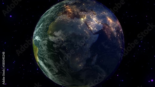 sunrise view from space on planet earth, 3d space scene