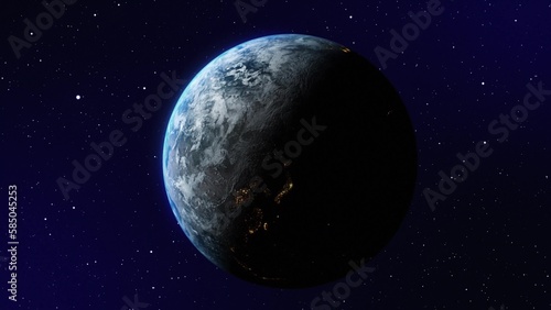 sunrise view from space on planet earth, 3d space scene © cdstock