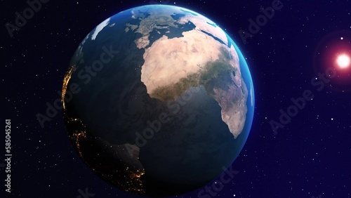 Fototapeta Naklejka Na Ścianę i Meble -  sunrise view from space on planet earth, 3d space scene