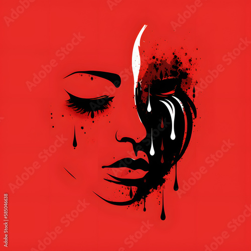 a womans face negative space eyes closed noma bar style vector style red and black /creative photo