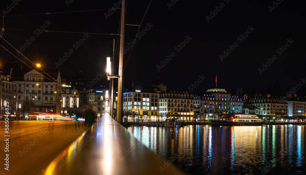 view from the bridge to Lucerne at night