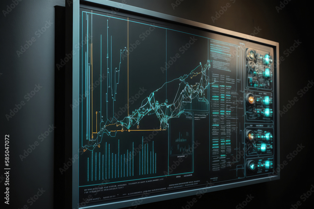 Trading market financial graphs and glowing lines diagram on digital neural network AI generated art Trading market financial graphs and glowing lines diagram on digital neural network AI generated art