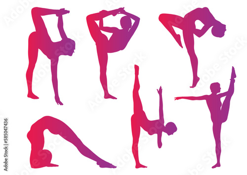 Silhouettes of females in gymnastic poses