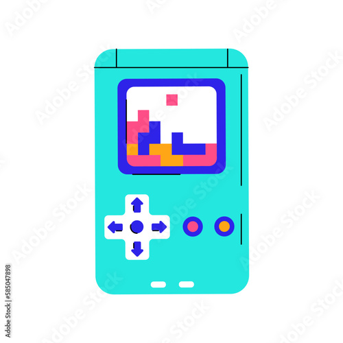 Colorful gameboy in trendy style. 90s game gadget.