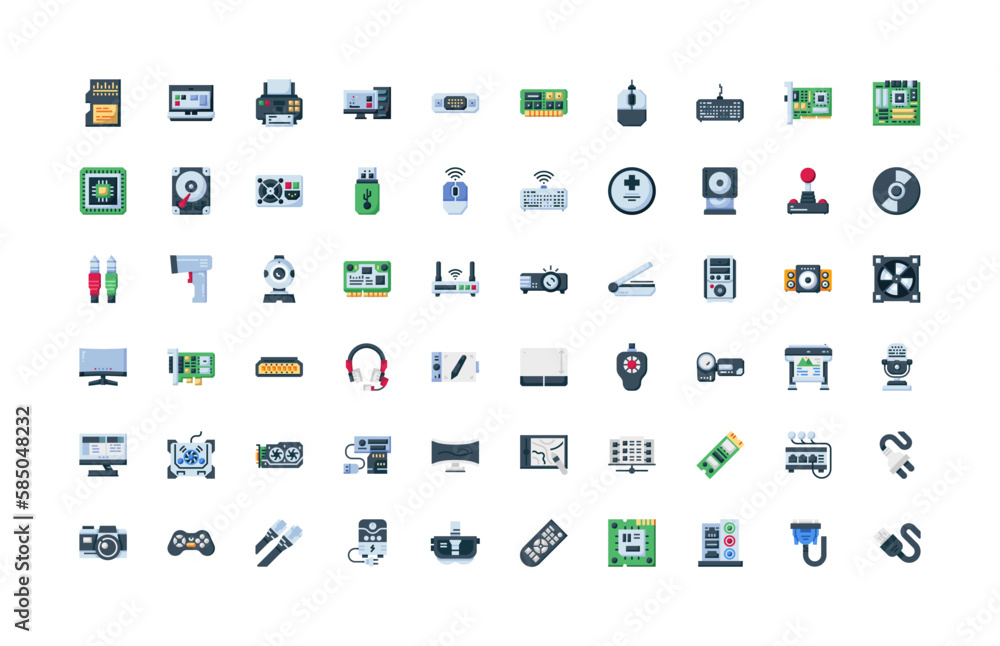 computer component, hardware, electronic vector icon set design flat style. perfect use for logo, presentation, website, and more. simple modern icon set design flat style computer component, hardware, electronic vector icon set design flat style. perfect use for logo, presentation, website, and more. simple modern icon set design flat style