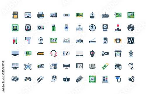 computer component, hardware, electronic vector icon set design flat style. perfect use for logo, presentation, website, and more. simple modern icon set design flat style