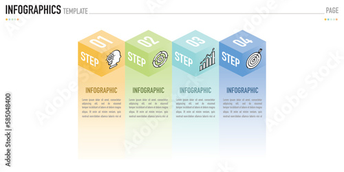 3D isometric infographic template or element as a vector with 4 step, process, option, colorful cube, ladder, stair, box, rectangle, square, icons, origami, for sale slide, minimal modern simple style