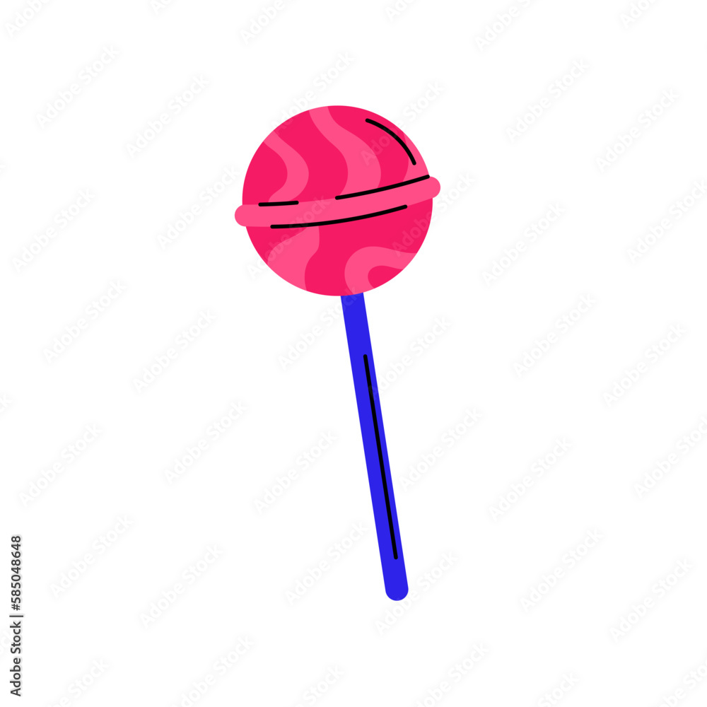 Lolly popsicle sucker for kids. Round candy on stick. Pink lollipop. Lolly popsicle sucker for kids. Round candy on stick. Pink lollipop.