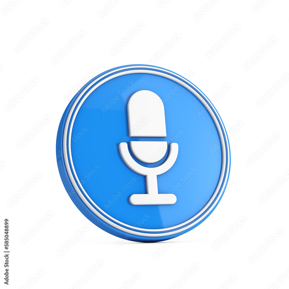 White Microphone Icon in Blue Circle Button. 3d Rendering White Microphone Icon in Blue Circle Button. 3d Rendering