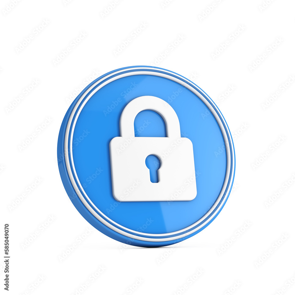 White Closed Lock Icon in Blue Circle Button. 3d Rendering White Closed Lock Icon in Blue Circle Button. 3d Rendering