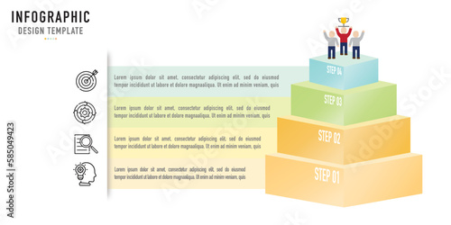 Stair, ladder, box layer infographic template or element as a vector with 4 step, process, option, colorful rectangle and icons for business, sale presentation or slide, simple, minimal, modern style