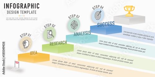 Isometric infographic template or element as a vector with 4 step, process, option, colorful pyramid, box layer and icons, for business slide, presentation, minimal, simple, modern 3D style, funnel
