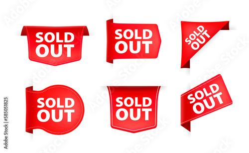 Red ribbon with text Sold out. Banner ribbon label Sold out photo