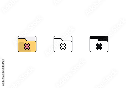 remove folder icons set with 3 styles, vector stock illustration