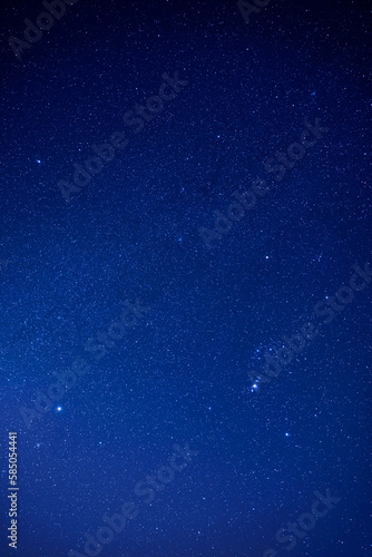 Orion constellation and various star clusters photographed with wide angle lens.