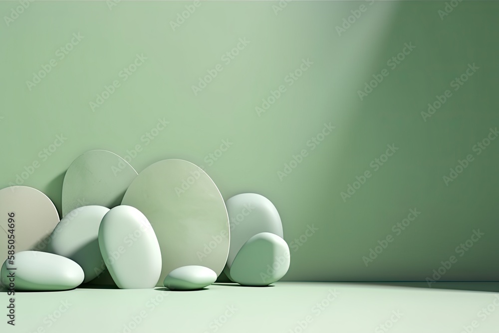 Original pastel green tones background image in minimalistic design with geometric shapes of light and shadow for presentation of various products Original pastel green tones background image in minimalistic design with geometric shapes of light and shadow for presentation of various products