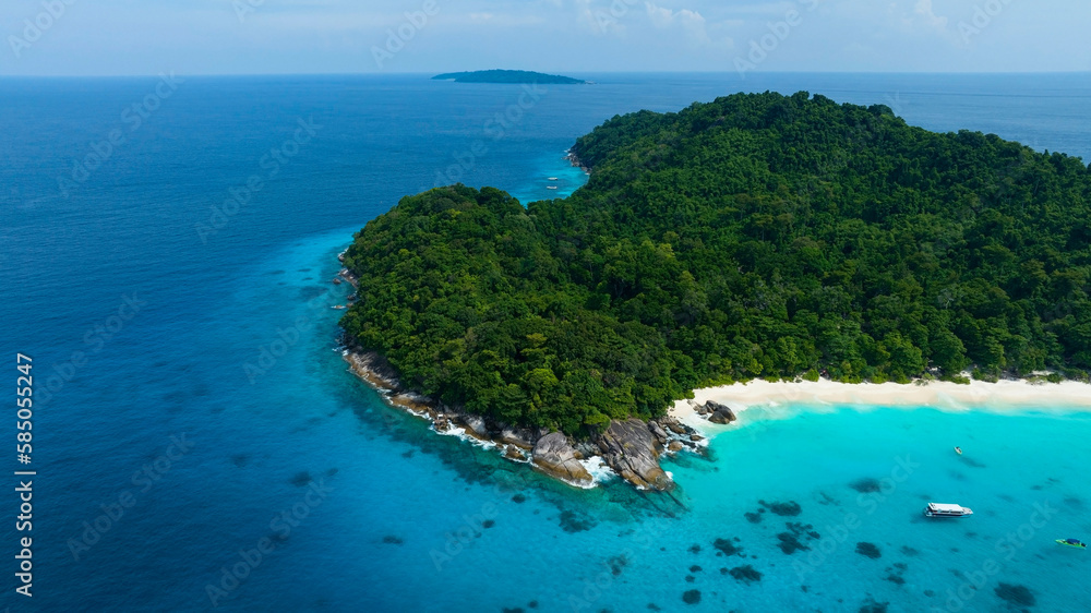 Fototapeta premium The tropical seashore island in a coral reef ,blue and turquoise sea Amazing nature landscape with blue lagoon