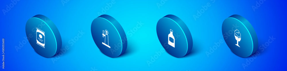 Set Isometric Beer can, bottle, Glass of beer and tap icon. Vector Set Isometric Beer can, bottle, Glass of beer and tap icon. Vector