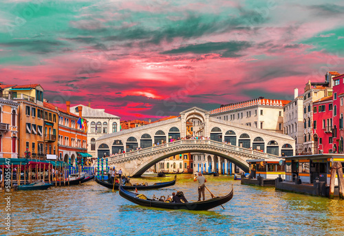 Beautiful tourist attraction of Venice near the Rialto Bridge, Italy