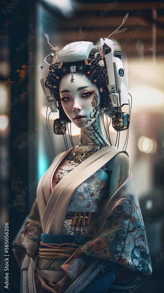 Cyberpunk Geisha Robot, Generative AI Stock Illustration | Adobe Stock