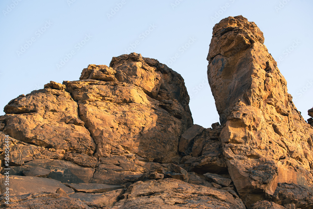 Rocky landscape at the prehistoric rock carvings in Jubbah, a UNESCO World Heritage Site in Saudi Arabia