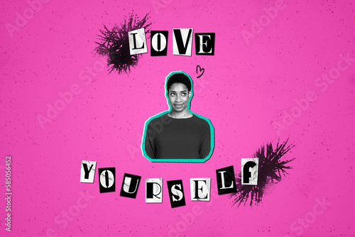 Slika na platnu Artwork illustration collage young woman choose to love herself in spite of peop
