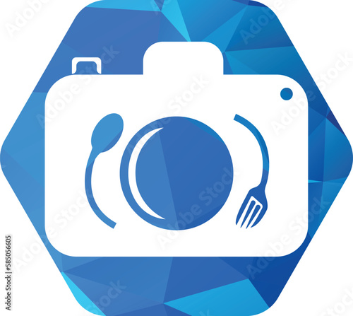 Food Photo vector logo template. This design use camera logo with plate, spoon and fork. Suitable for business, photograph, vlog