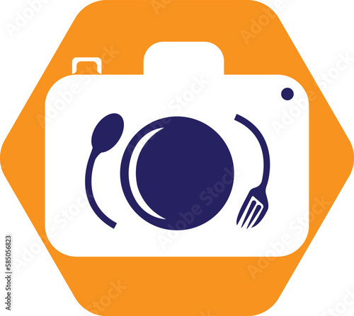 Food Photo vector logo template. This design use camera logo with plate, spoon and fork. Suitable for business, photograph, vlog