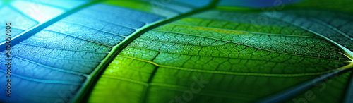 Illustration of a vibrant green leaf with intricate details and textures created with Generative AI technology