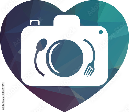 Food Photo vector logo template. This design use camera logo with plate, spoon and fork. Suitable for business, photograph, vlog