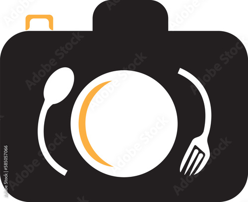 Food Photo vector logo template. This design use camera logo with plate, spoon and fork. Suitable for business, photograph, vlog