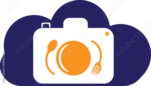 Food Photo vector logo template. This design use camera logo with plate, spoon and fork. Suitable for business, photograph, vlog