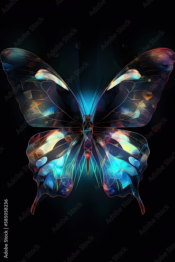 A Beautiful Tropical Butterfly: Illuminating Artwork Handcrafted from Glass. Generative AI