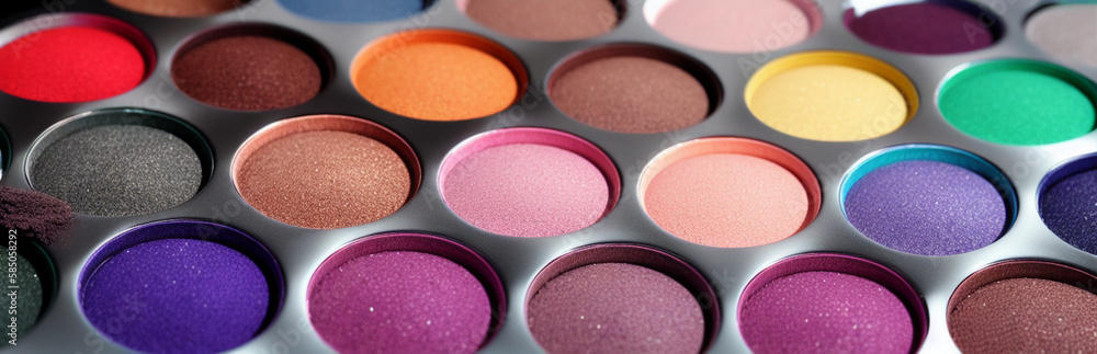 Illustration of an array of colorful eyeshadows in a makeup palette created with Generative AI technology Illustration of an array of colorful eyeshadows in a makeup palette created with Generative AI technology
