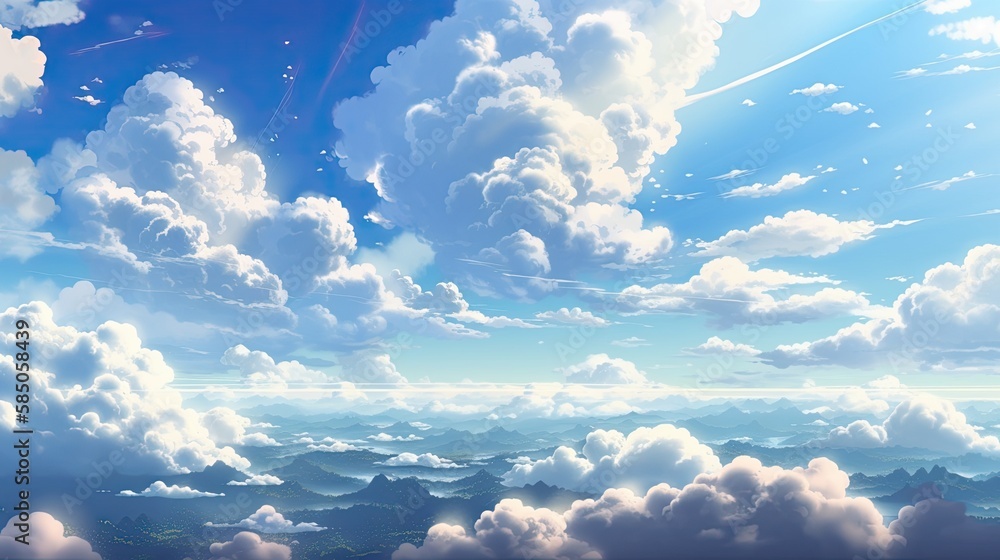 Heavenly Manga Magic: Blue Sky with Clouds in Comic Style. Generative AI  ilustração do Stock | Adobe Stock