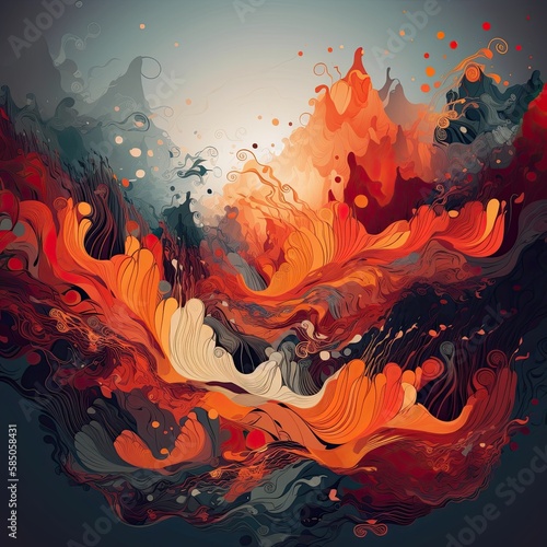 Fantasy Fire: Abstract Orange Swirl Art Design For Wallpaper Decoration or Tattoo Illustration: Generative AI
