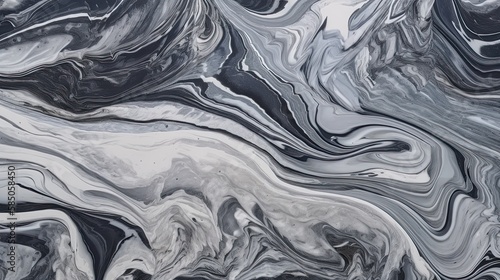 Luxurious Marble Wave Pattern - Black and White Texture on Granite Background Wall: Generative AI