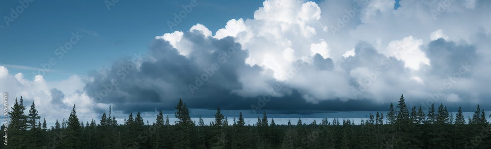 Illustration of a serene landscape with trees and billowing clouds created with Generative AI technology Illustration of a serene landscape with trees and billowing clouds created with Generative AI technology