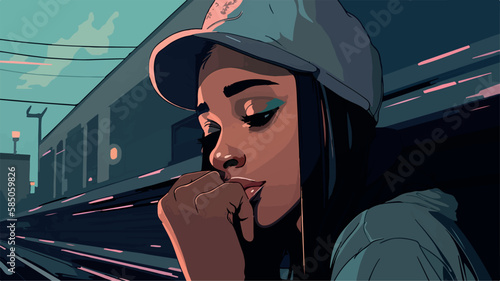 Sad depressed black woman. Vector illustration of cartoon character grieving. Girl having a rough time. Negative emotions. Unhappy figure, sorrow. Lady heartbroken by a breakup. Lonely solitude Hoodie
