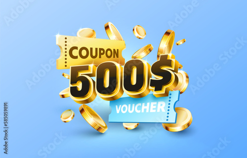 500 dollar coupon gift voucher, cash back banner special offer. Vector