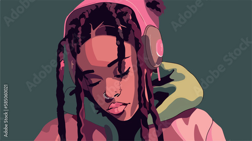 Sad depressed black woman. Vector illustration of cartoon character grieving. Girl having a rough time. Negative emotions. Unhappy figure, sorrow. Lady heartbroken by a breakup. Lonely solitude Hoodie