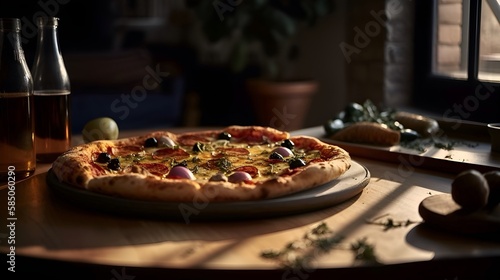 Delicious pizza illustration with (AI generated) 