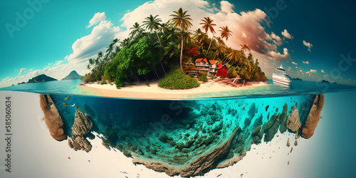 Idyllic tropical island. Summer and tourism concept. Generative AI