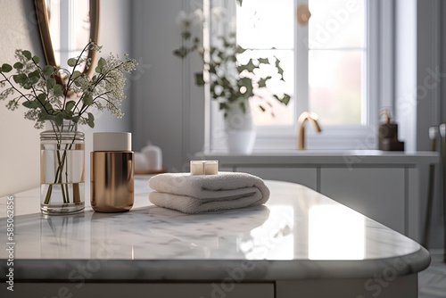 Classic Bathroom Interior with Product Display and Space for Copy - Generative AI 
