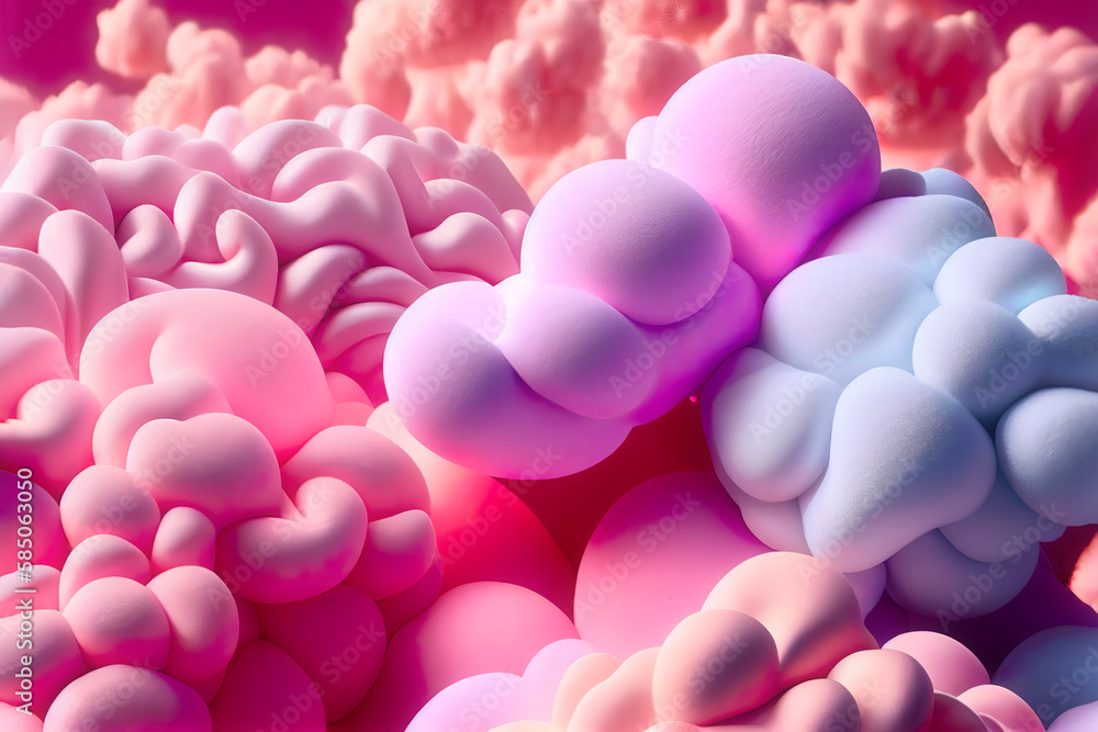 Fluffy and pink clouds wallpaper illustration with copy space. Beautiful rose clouds background design. Generative AI. Fluffy and pink clouds wallpaper illustration with copy space. Beautiful rose clouds background design. Generative AI.