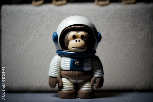 Cosmonaut or astronaut monkey toy in a spacesuit concept. Space and science exploration funny pet animal symbol. Ai generated © dragomirescu
