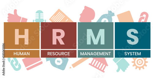 HRMS - Human Resource Management System acronym. business concept background. vector illustration concept with keywords and icons. lettering illustration with icons for web banner, flyer