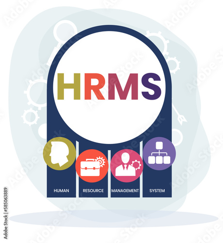 HRMS - Human Resource Management System acronym. business concept background. vector illustration concept with keywords and icons. lettering illustration with icons for web banner, flyer