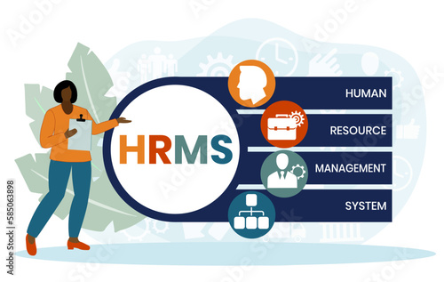HRMS - Human Resource Management System acronym. business concept background. vector illustration concept with keywords and icons. lettering illustration with icons for web banner, flyer